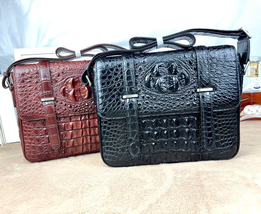 Genuine Crocodile Leather Messenger Shoulder Bag Black