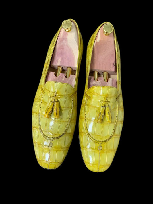 Mocassini unisex in pelle di coccodrillo, slip-on gialli