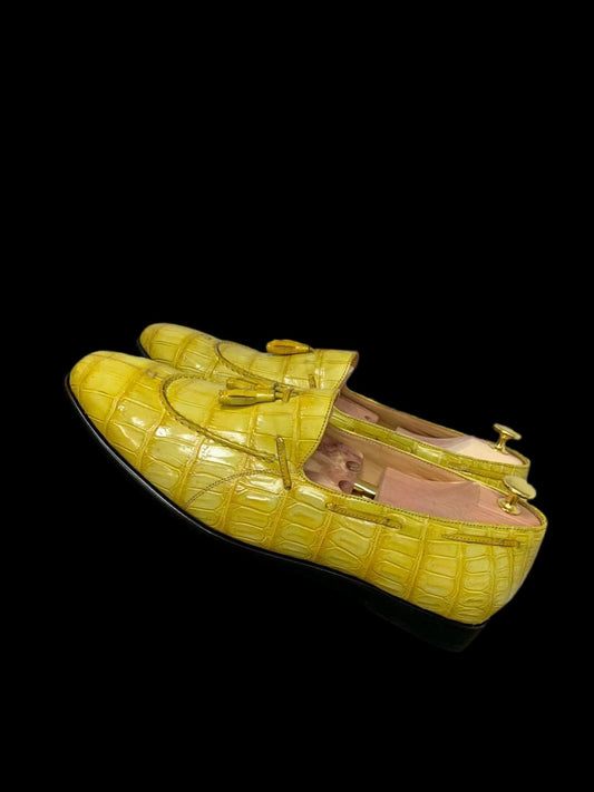 Scarpe mocassino unisex in pelle di coccodrillo, gialle