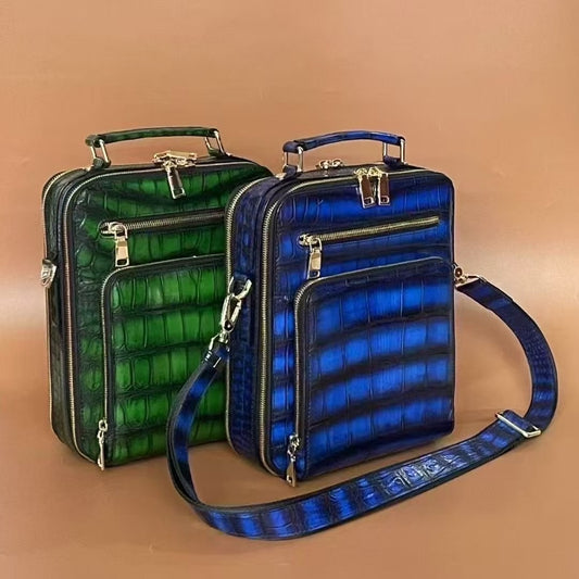 Valigetta vintage in pelle di coccodrillo con doppia zip