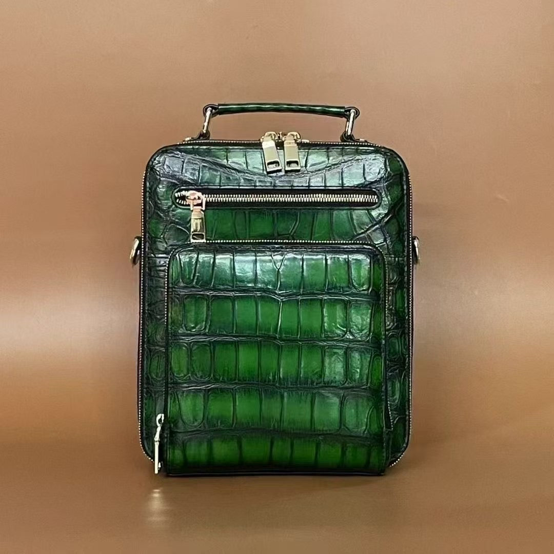 Vintage Crocodile Skin Leather Double Zip Briefcase