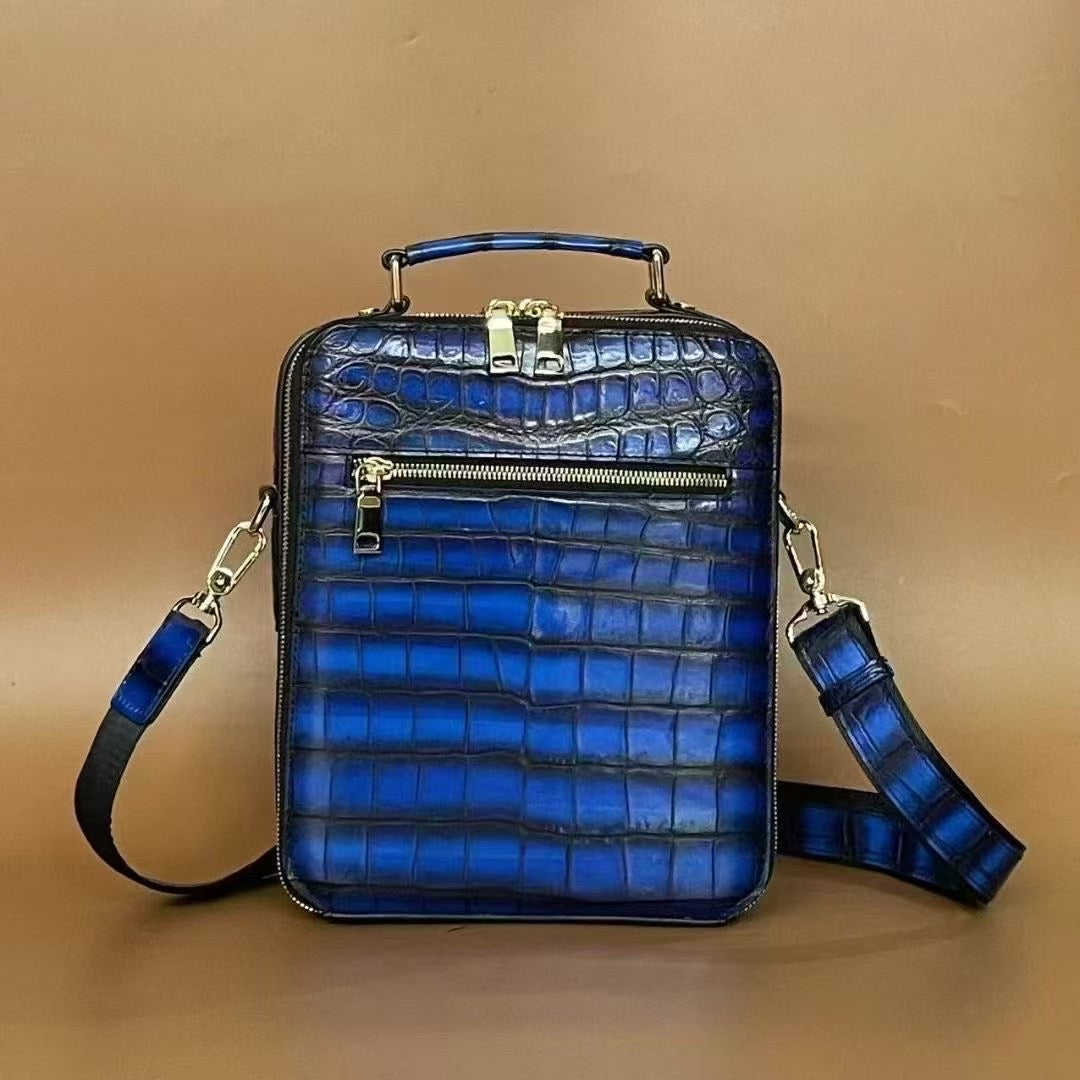 Vintage Crocodile Skin Leather Double Zip Briefcase