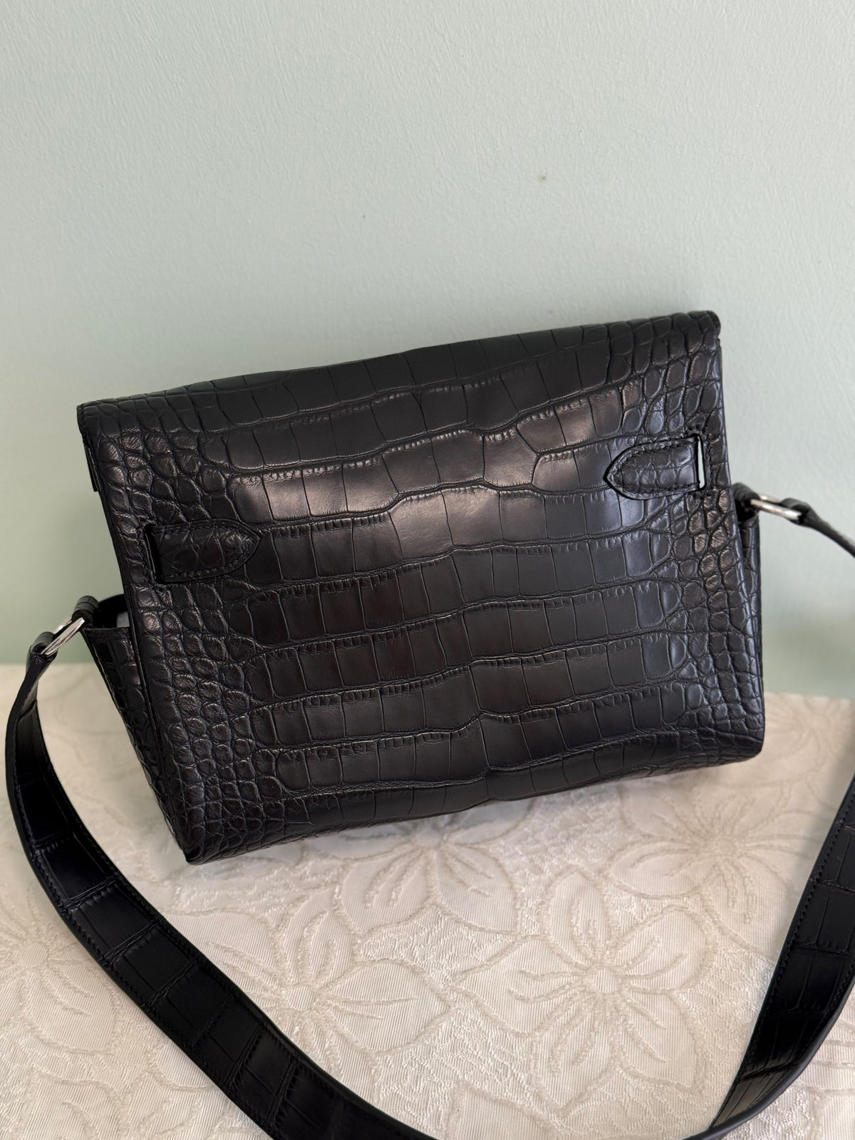 Unisex borsa messenger da postino in vera pelle di coccodrillo