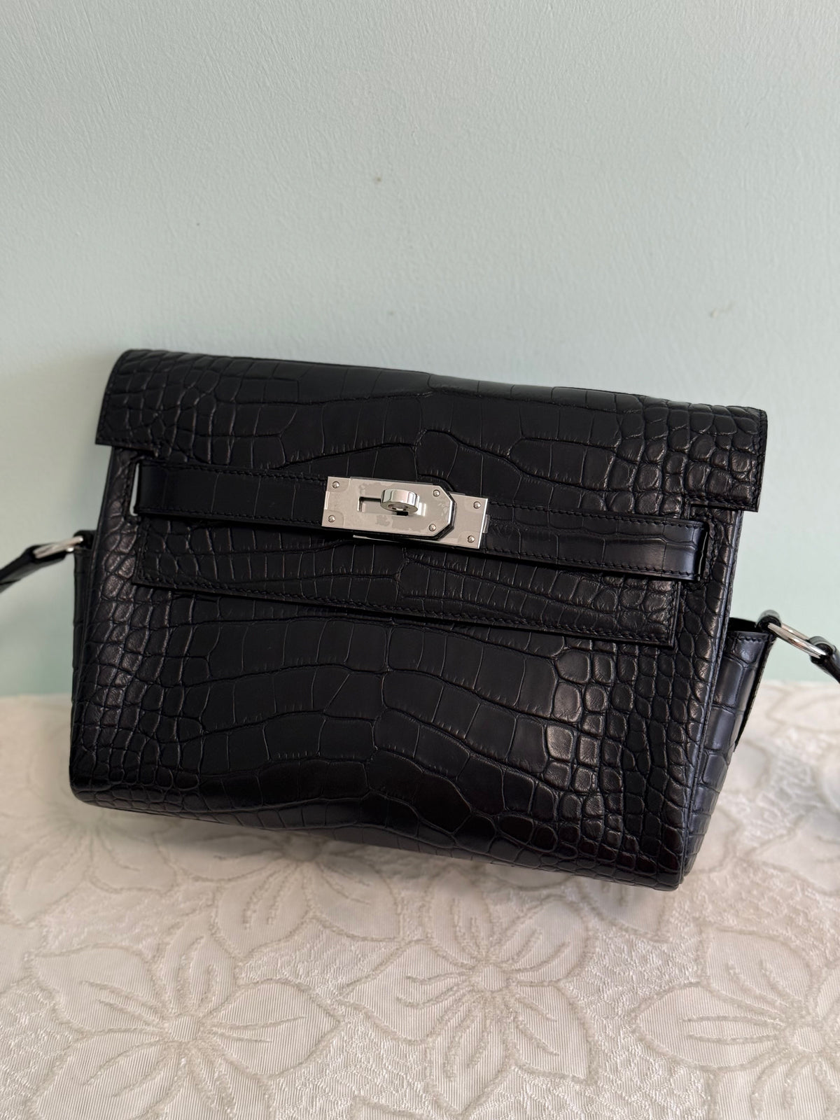 Unisex borsa messenger da postino in vera pelle di coccodrillo