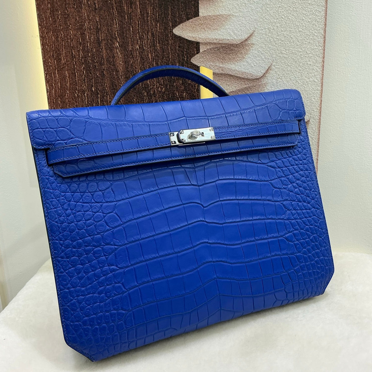 Matt Genuine Crocodile Leather Briefcase Blue