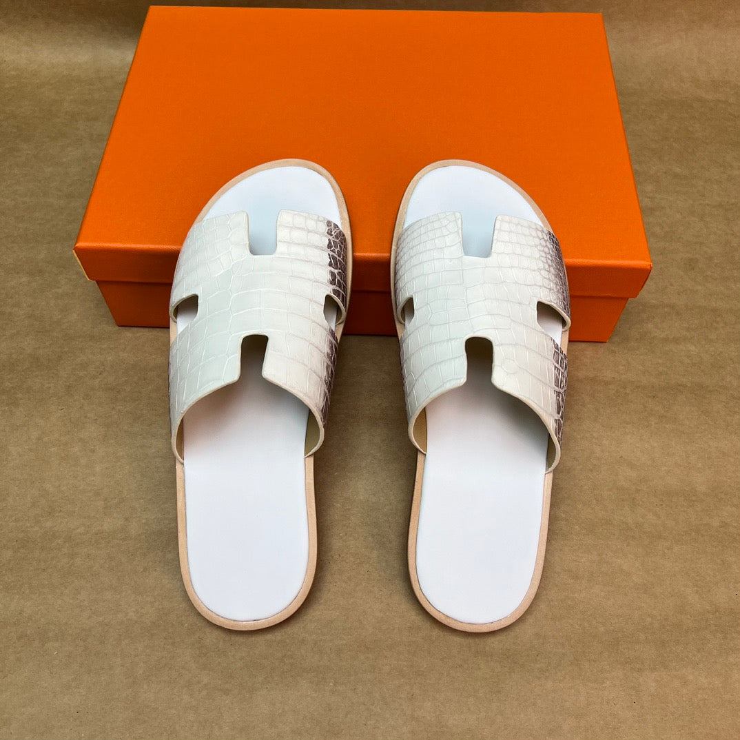 Men's Slippers , Crocodile Skin Leather Slippers