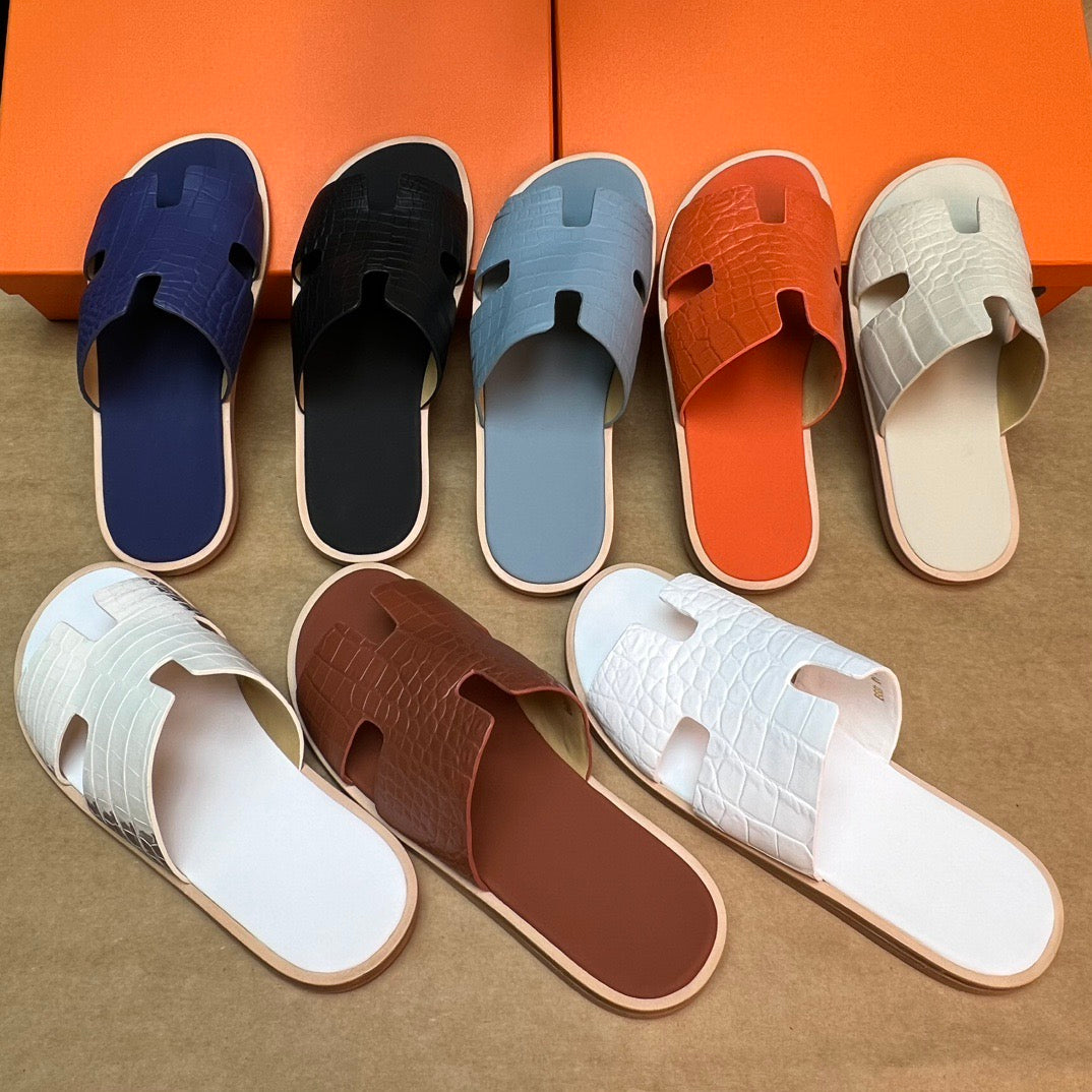 Men's Slippers , Crocodile Skin Leather Slippers