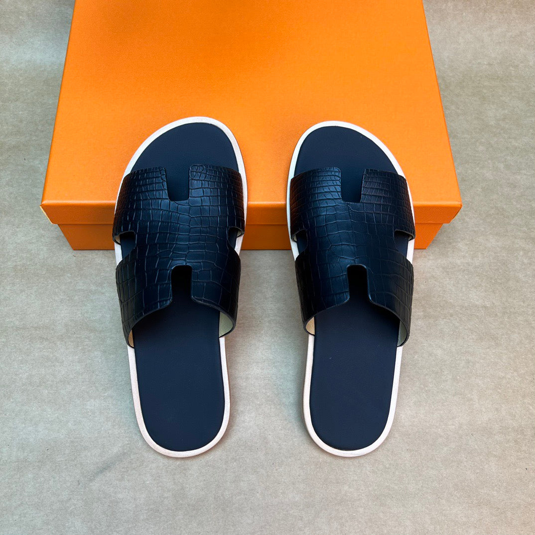 Men's Slippers , Crocodile Skin Leather Slippers