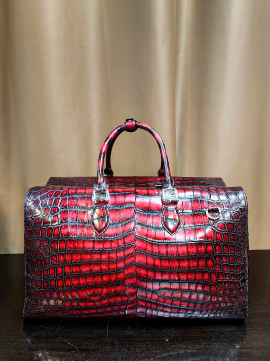 Borsa da viaggio business unisex grande in vera pelle di coccodrillo