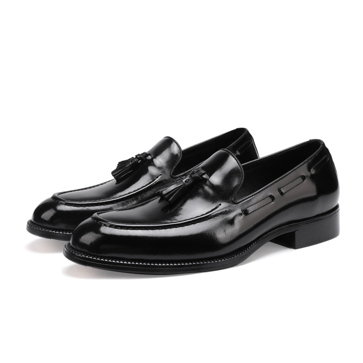 Scarpe loafer in vera pelle Shell Cordovan con nappina, blu scuro, in preordine