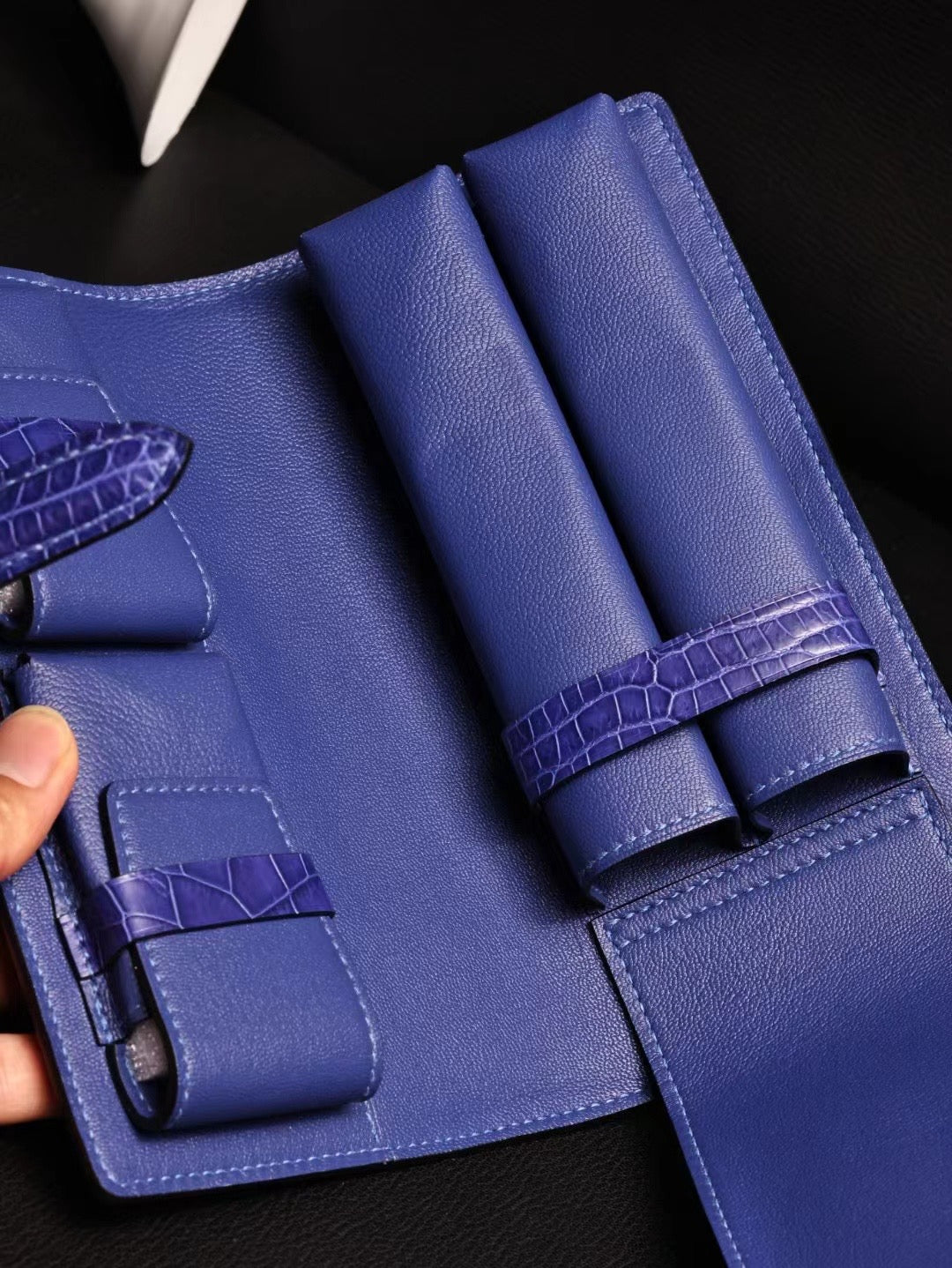 Rossie Viren genuine crocodile leather cigar bag card holder with textured, luxurious crocodile pattern and sleek design.