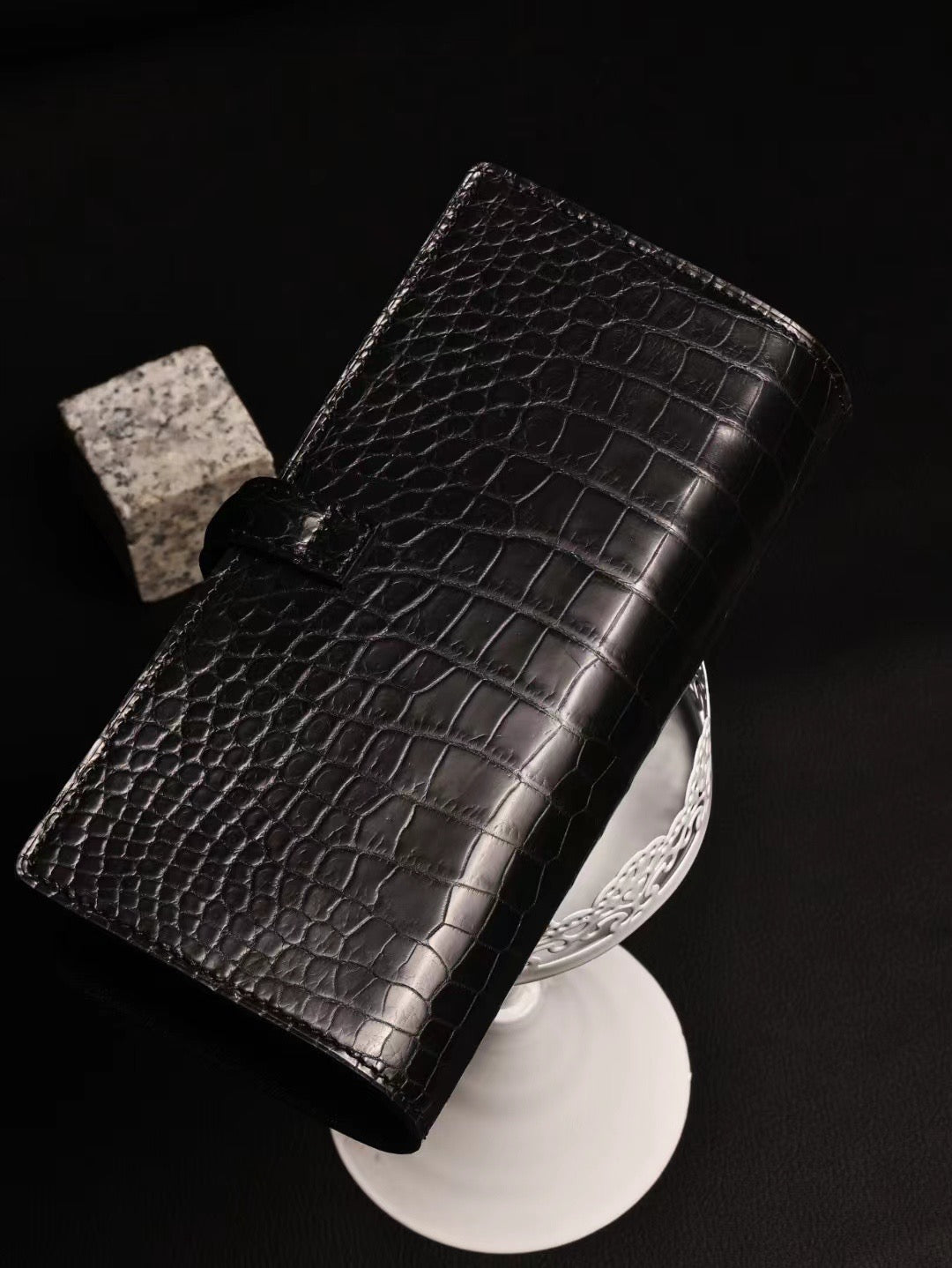 Rossie Viren genuine crocodile leather cigar bag card holder with sleek, textured crocodile pattern and compact design.