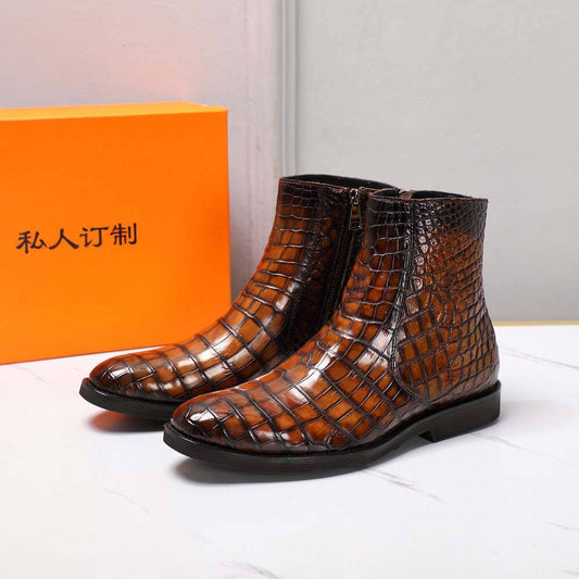 Crocodile Shoes Stivaletti Chelsea da uomo in pelle di coccodrillo con zip laterale