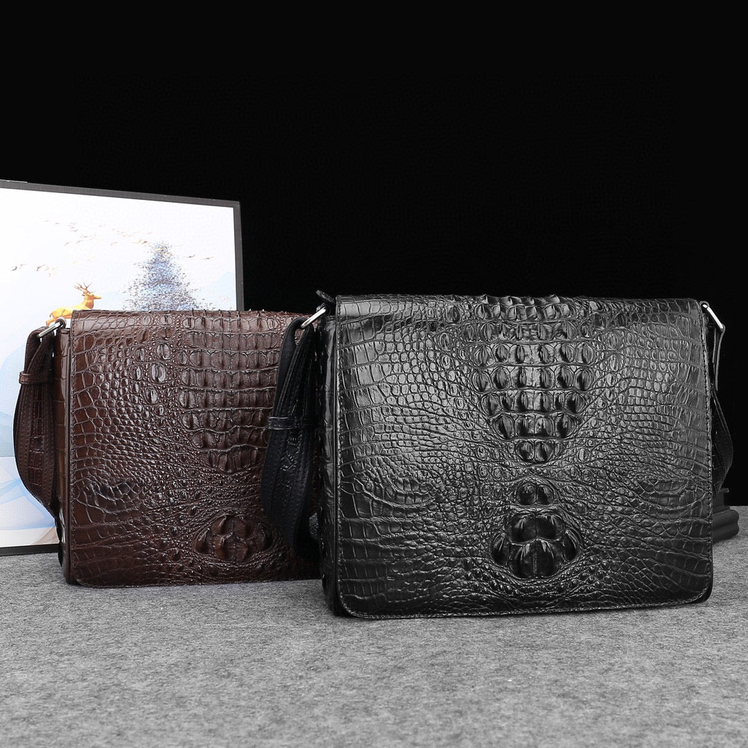 Genuine Crocodile Leather Postal Messenger Bag