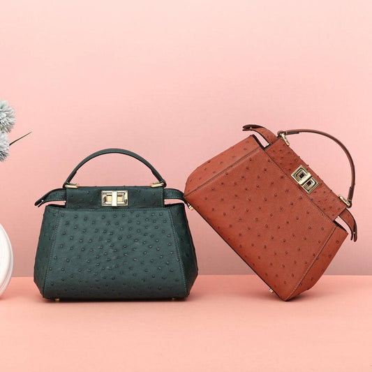 Womens Ostrich Leather Small Top Handle Cross Body Bag