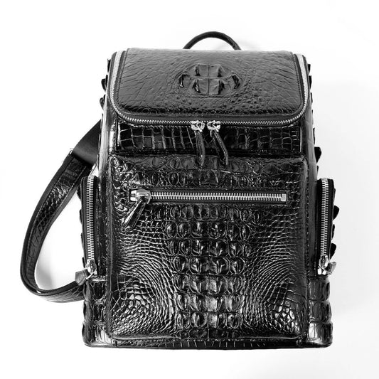 Zaino unisex grande, piccolo, in pelle effetto coccodrillo