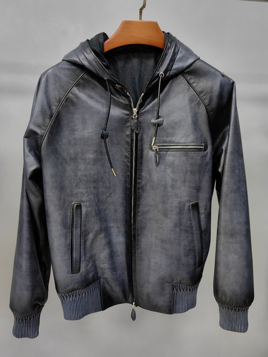 Giacche da uomo, giacca in pelle, giacche in pelle grigie vintage