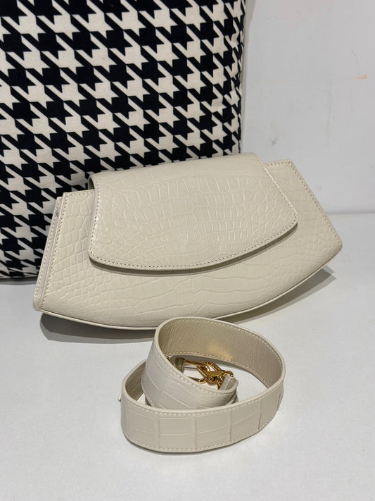 Borse messenger a spalla in pelle di coccodrillo bianco ghiaccio