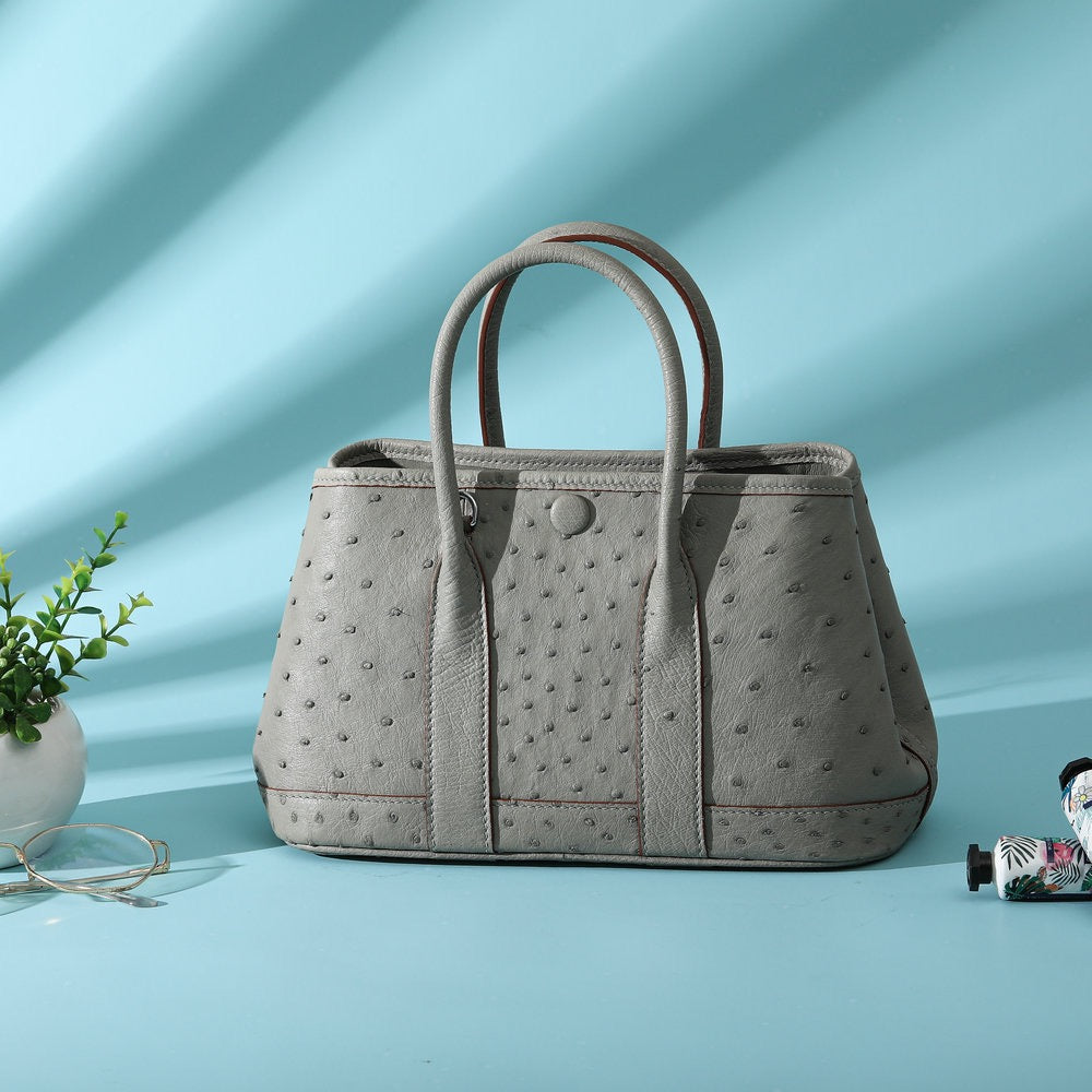 Genuine Ostrich Skin Leather Small Tote Bag