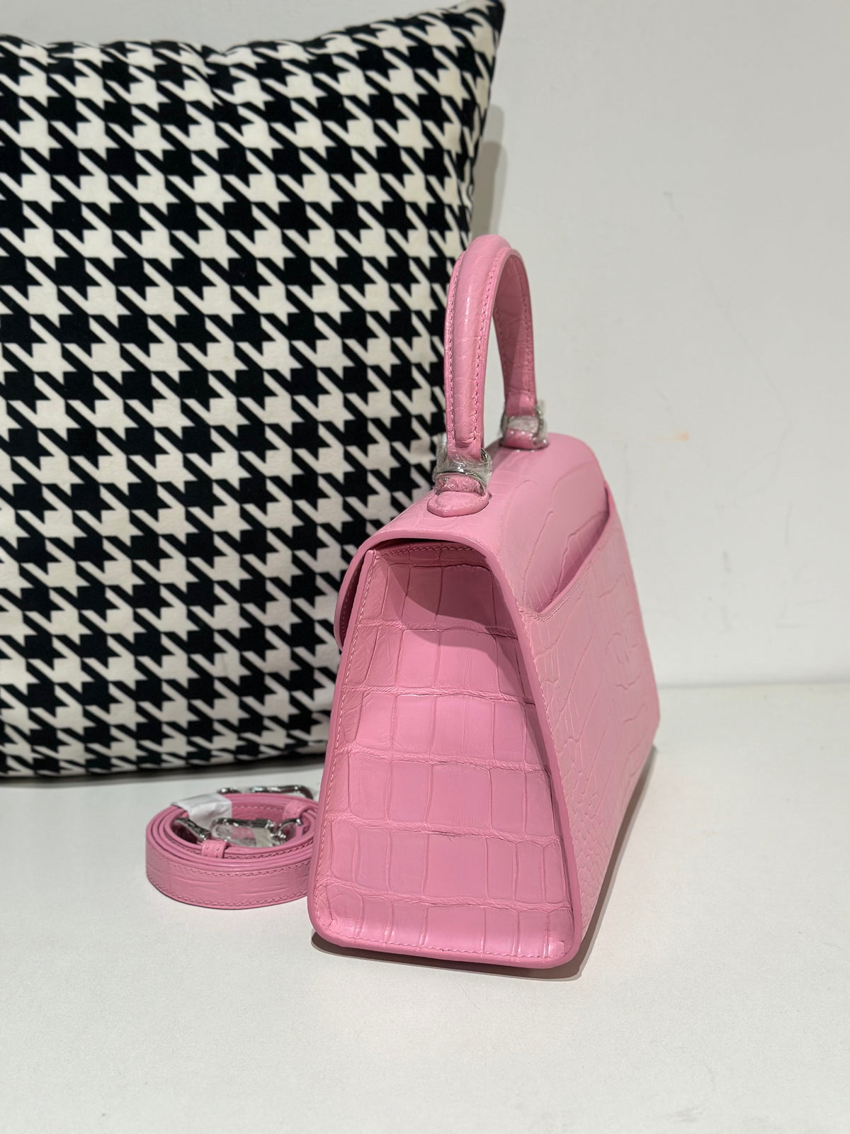 Crocodile Leather Top Handle Bag Pink