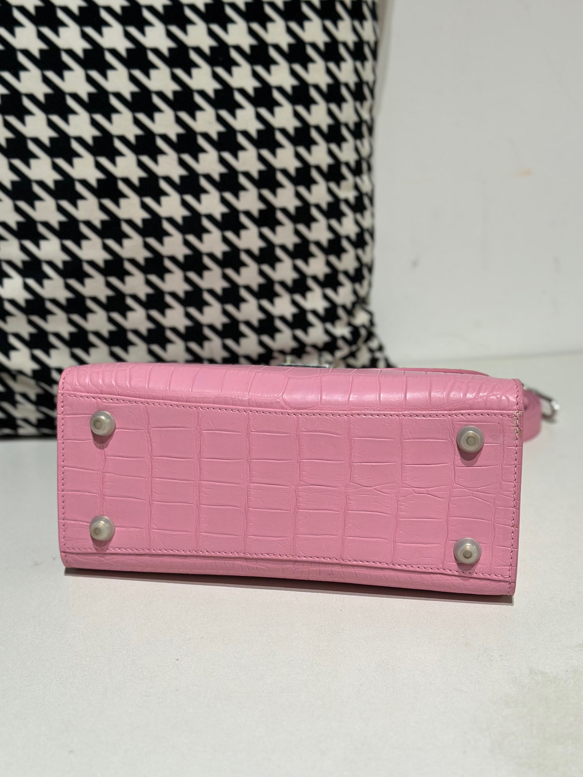 Crocodile Leather Top Handle Bag Pink