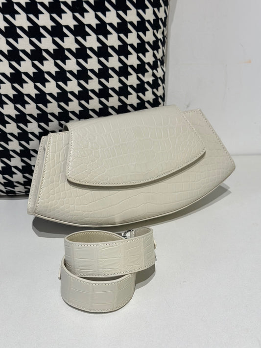 Borse messenger a spalla in pelle di coccodrillo bianco ghiaccio