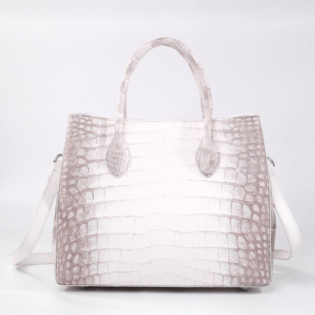 Túi tote đeo vai nữ da cá sấu thật Himalaya trắng 32cm