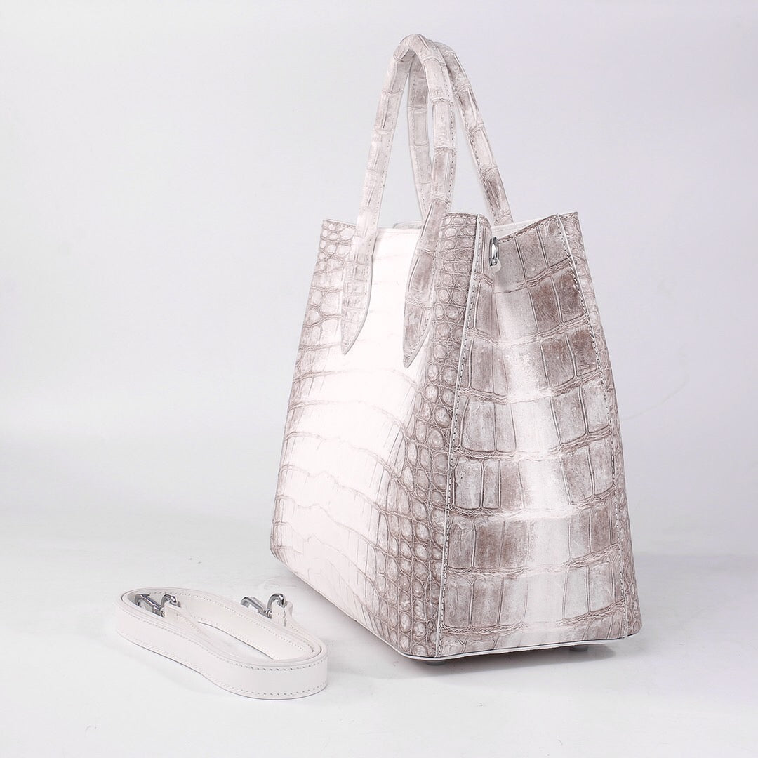 Túi tote đeo vai nữ da cá sấu thật Himalaya trắng 32cm