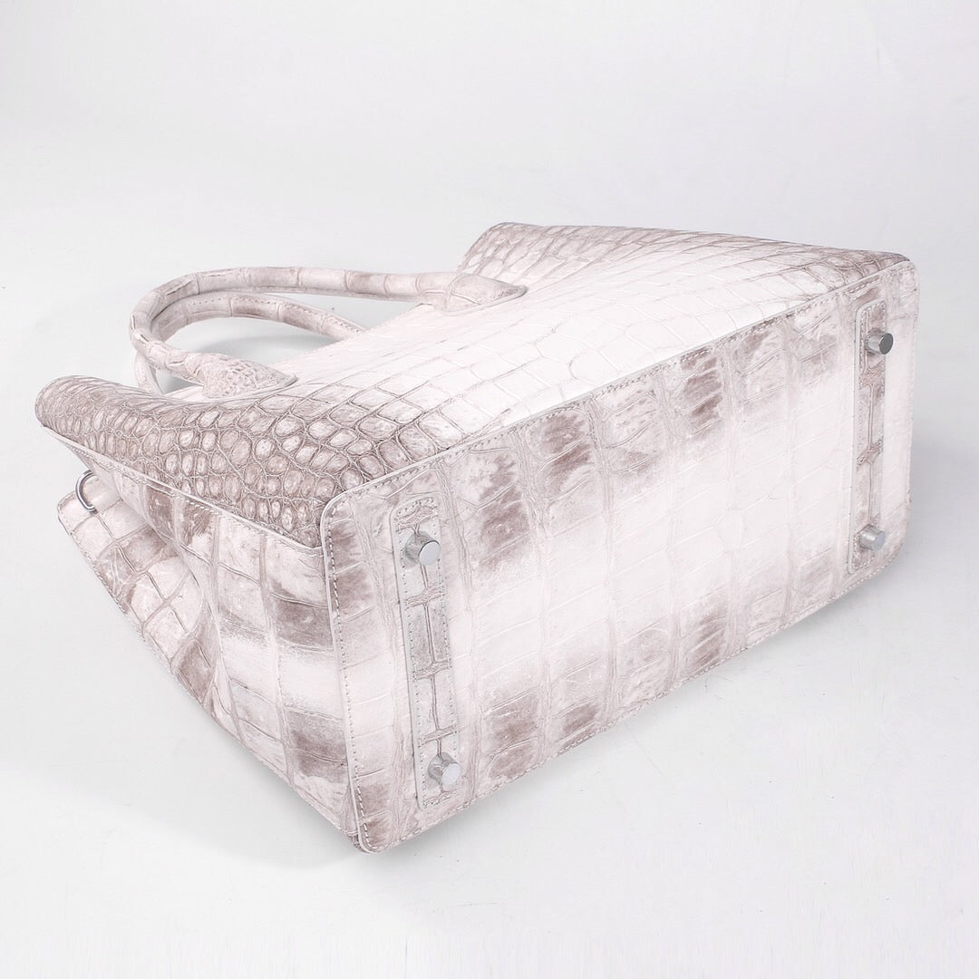 Túi tote đeo vai nữ da cá sấu thật Himalaya trắng 32cm