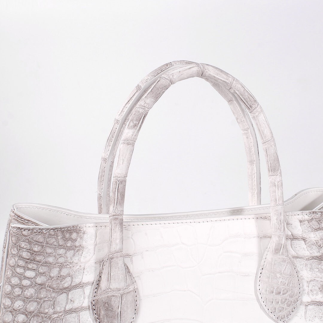 Túi tote đeo vai nữ da cá sấu thật Himalaya trắng 32cm