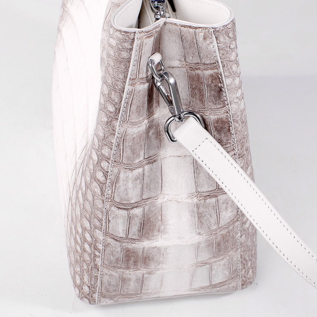 Túi tote đeo vai nữ da cá sấu thật Himalaya trắng 32cm