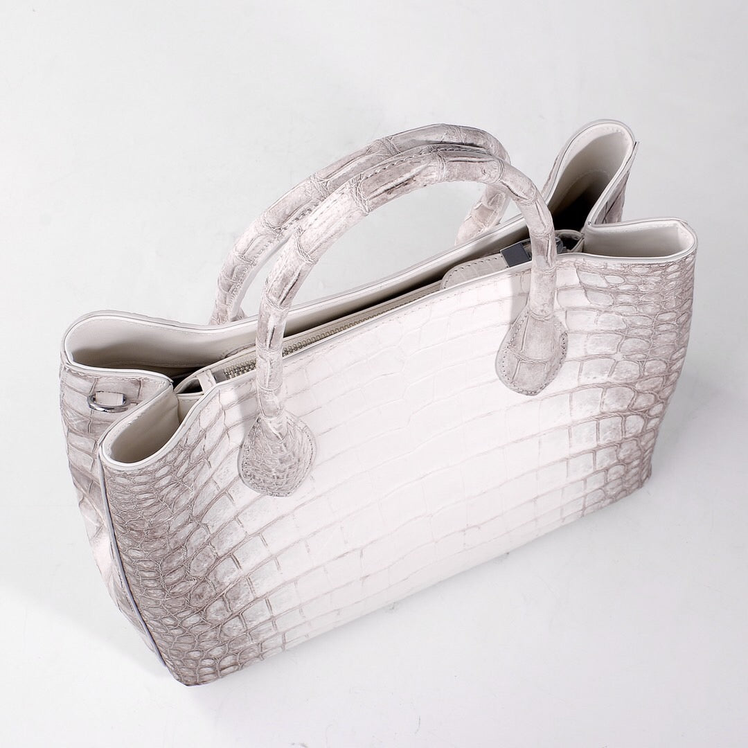 Túi tote đeo vai nữ da cá sấu thật Himalaya trắng 32cm