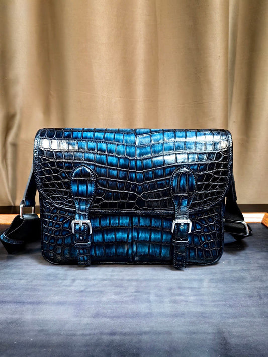 Borsa da postino vintage in pelle di coccodrillo