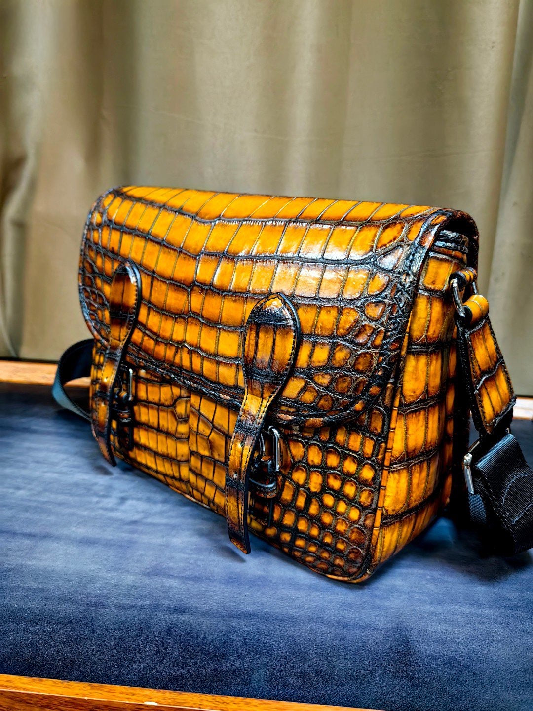 Vintage Crocodile Leather Postman Bag