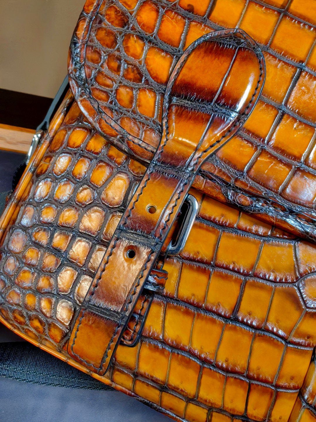 Vintage Crocodile Leather Postman Bag