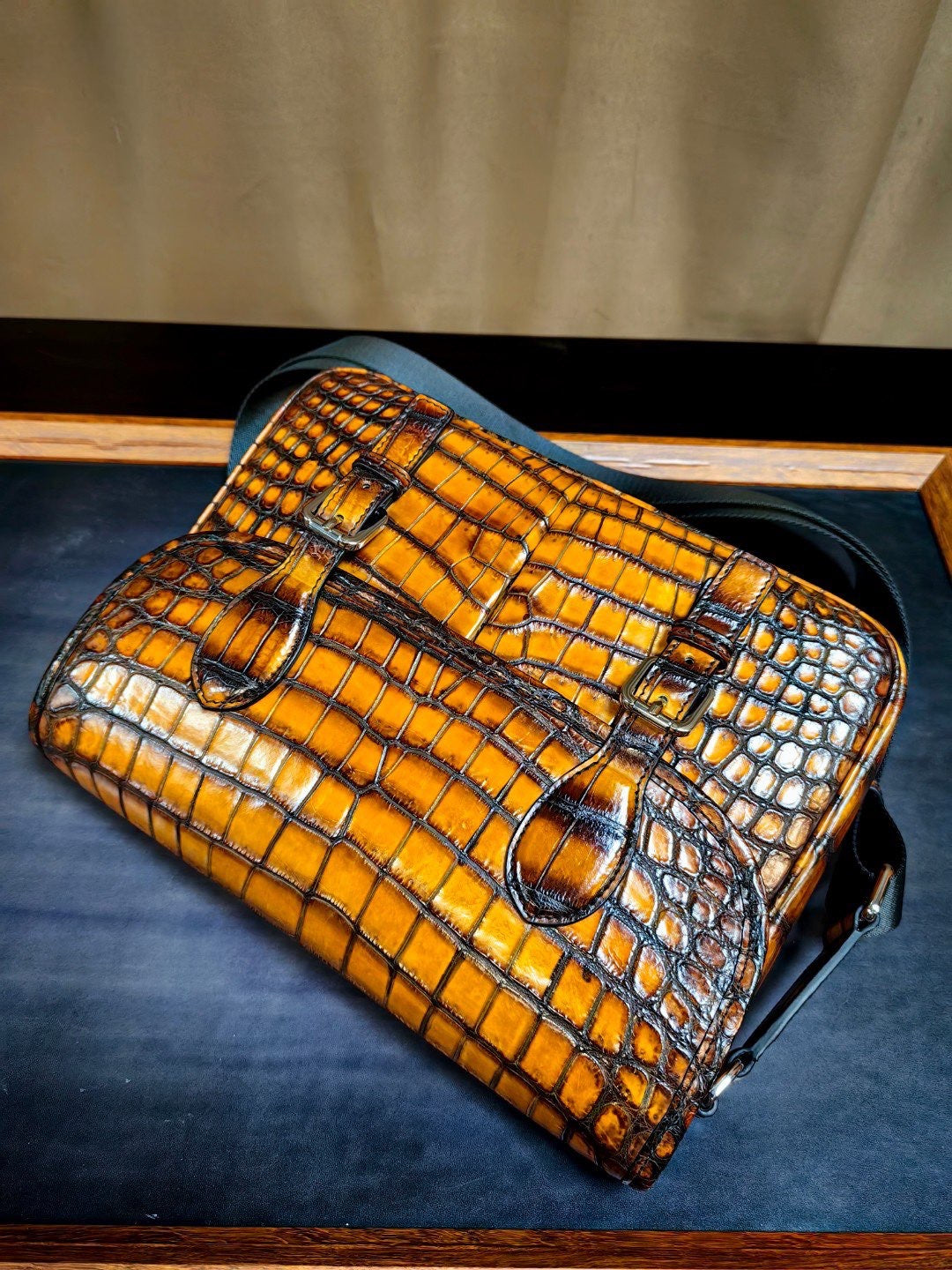 Vintage Crocodile Leather Postman Bag