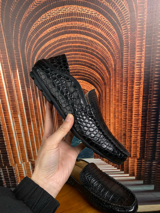 Crocodile Shoes Black Timeless Driving Shoes