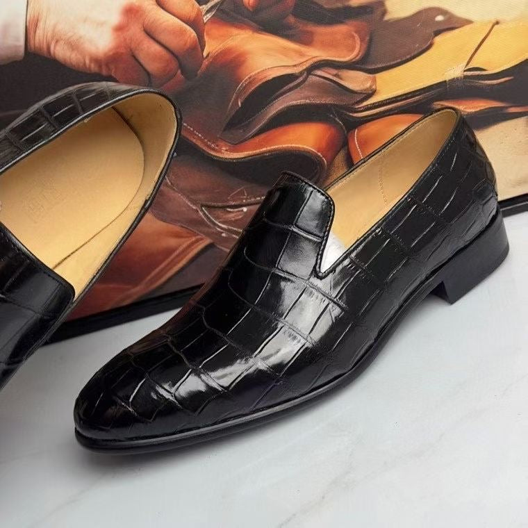 Crocodile Loafers , Genuine Crocodile Leather Slip On Loafer Shoes Black