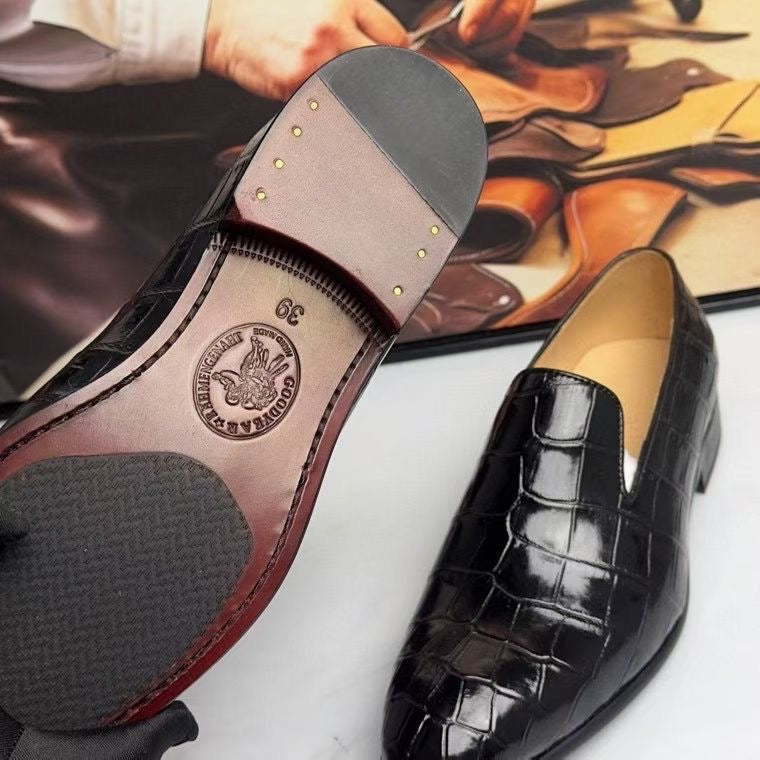 Crocodile Loafers , Genuine Crocodile Leather Slip On Loafer Shoes Black