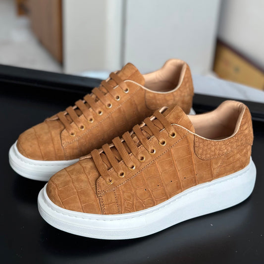 Preordine Sneakers in coccodrillo, sneakers in vera pelle di coccodrillo bianco Himalaya
