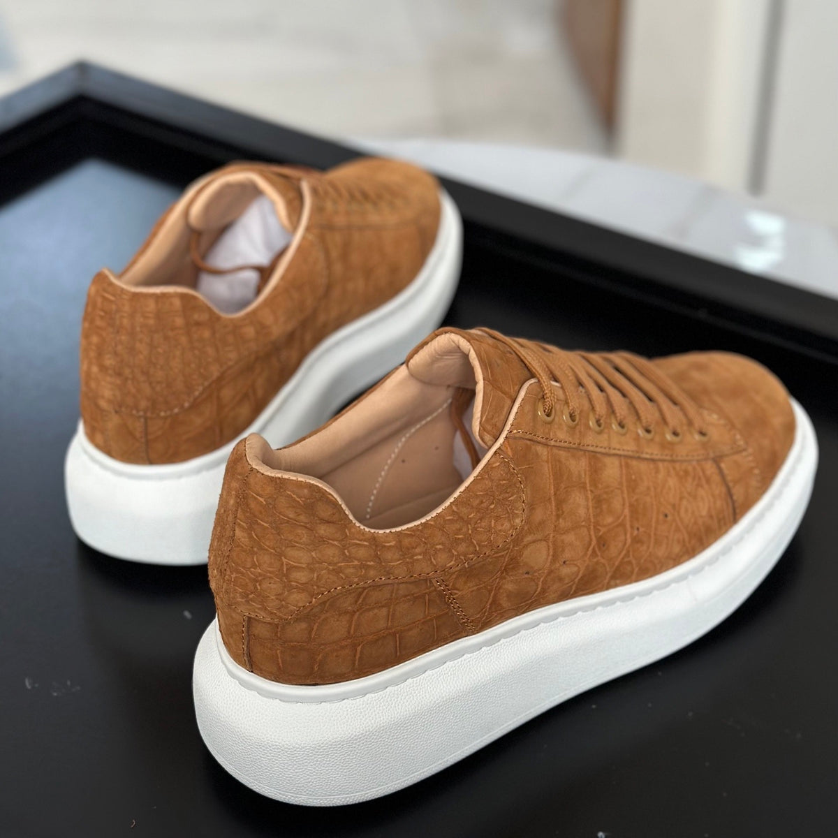 Preorder Crocodile Sneakers , Himalayan White Genuine Crocodile Leather Sneakers