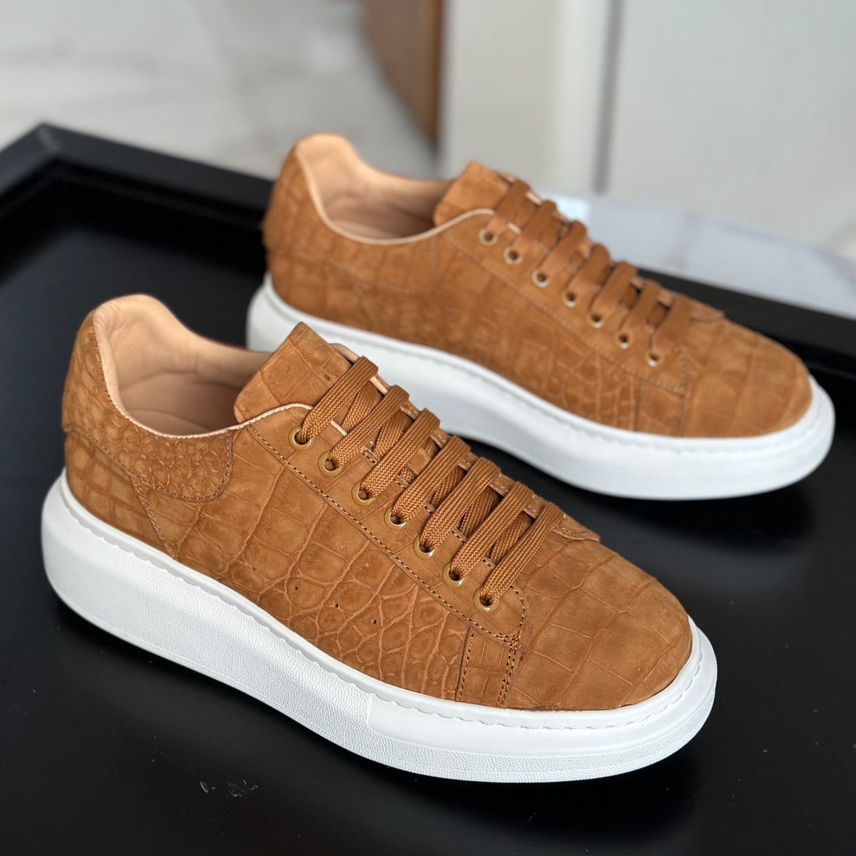 Preorder Crocodile Sneakers , Himalayan White Genuine Crocodile Leather Sneakers