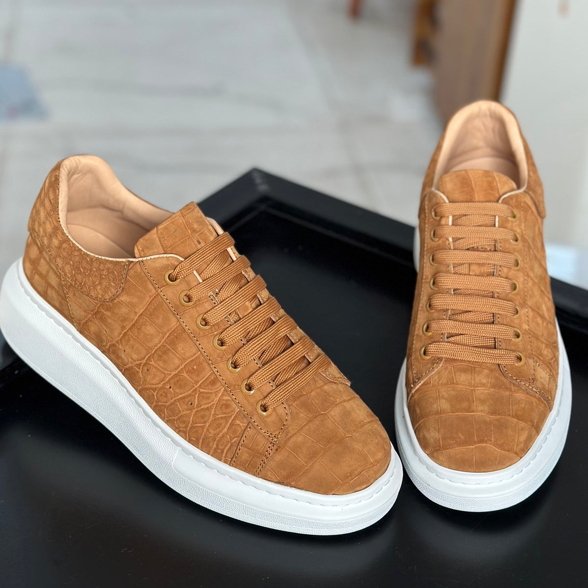 Preorder Crocodile Sneakers , Himalayan White Genuine Crocodile Leather Sneakers