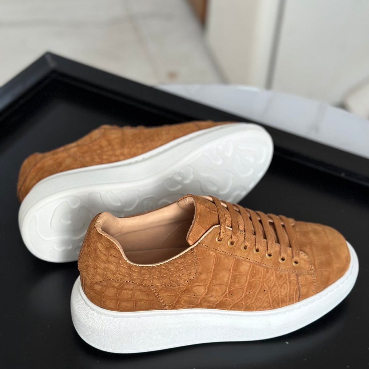 Preorder Crocodile Sneakers , Himalayan White Genuine Crocodile Leather Sneakers