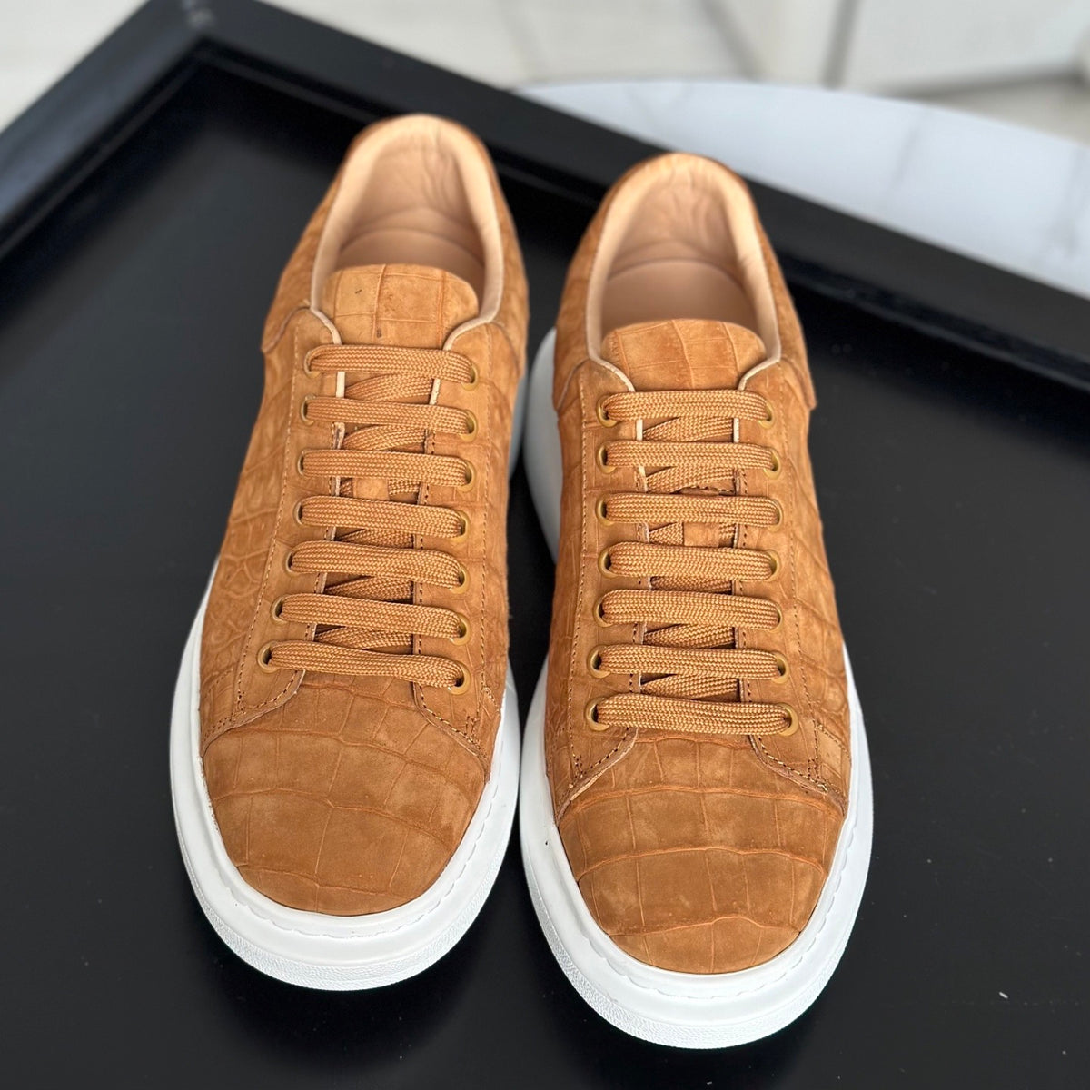 Preorder Crocodile Sneakers , Himalayan White Genuine Crocodile Leather Sneakers