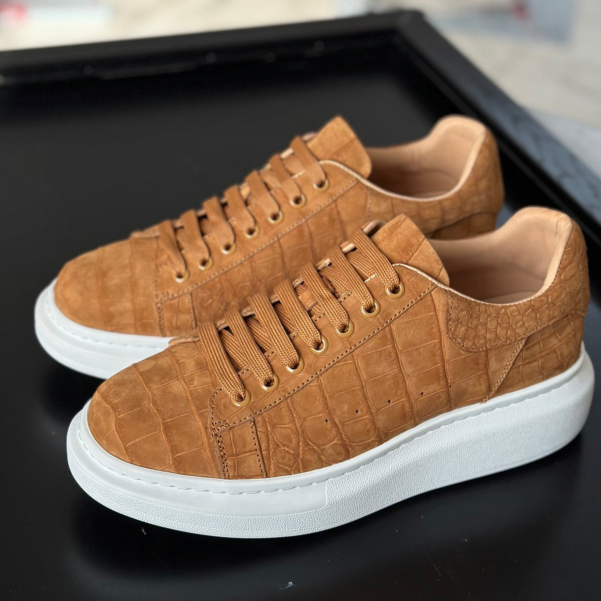 Preorder Crocodile Sneakers , Himalayan White Genuine Crocodile Leather Sneakers