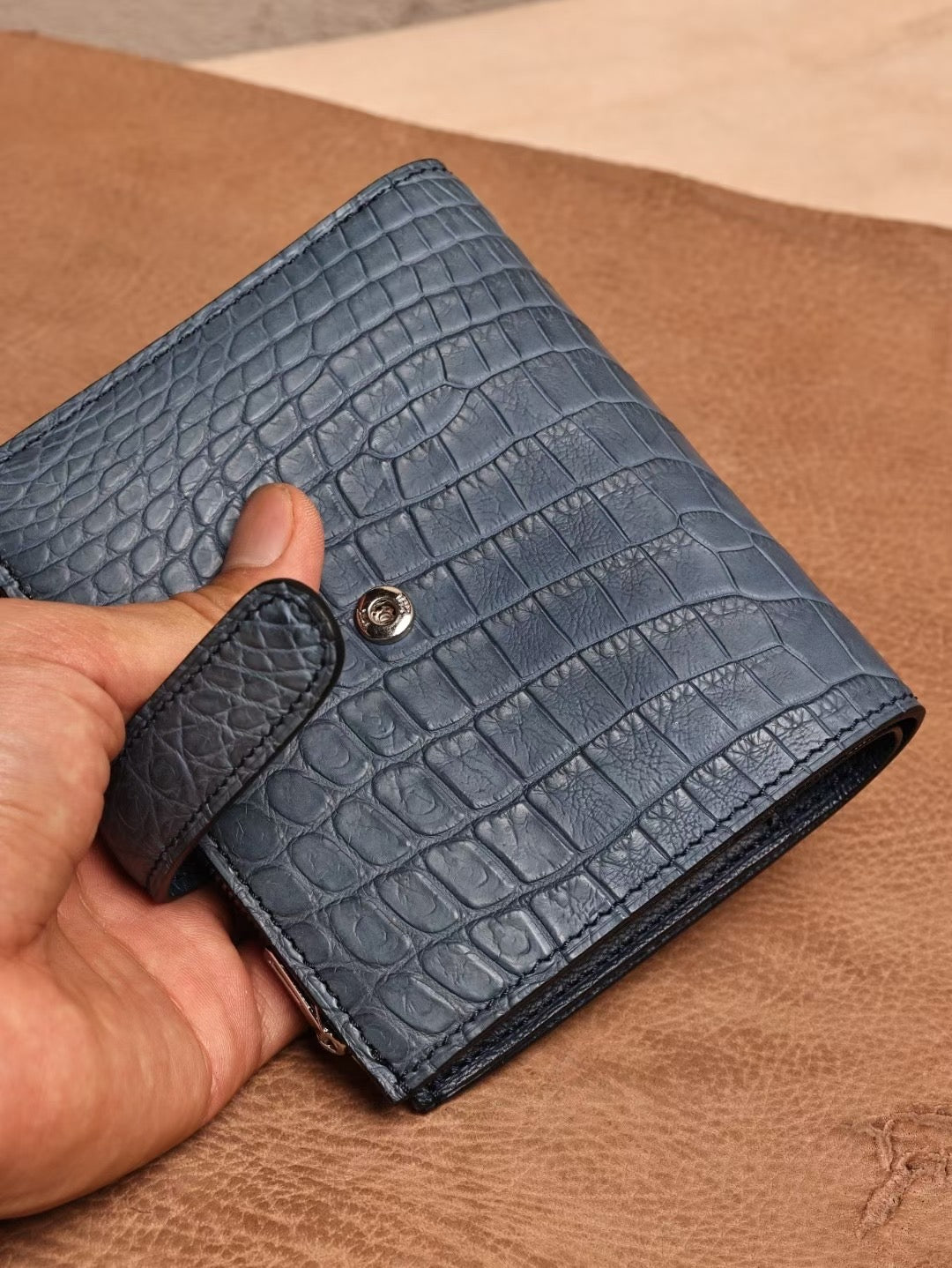 Taccuino con copertina in vera pelle di coccodrillo, Himalayan e blu vintage
