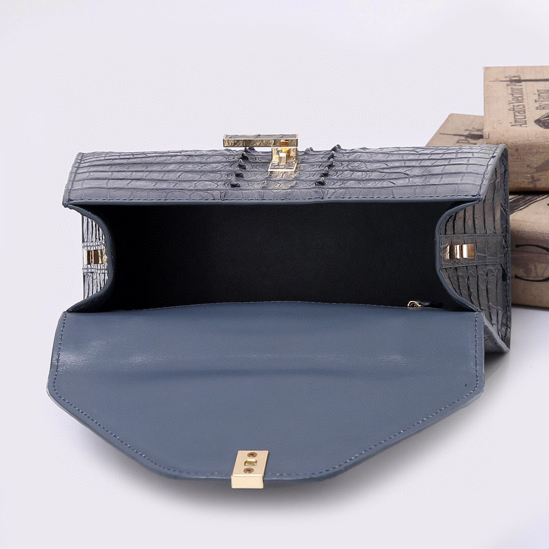 Genuine Crocodile Skin Bone Leather Top Handle Bags Grey