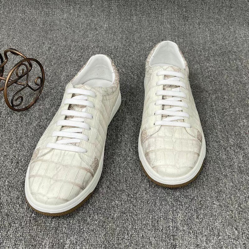 Sneakers casual da uomo in pelle di coccodrillo bianca Himalayan