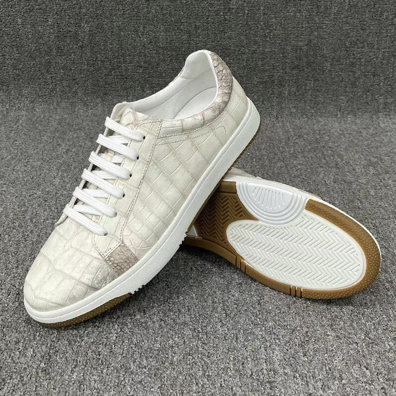 Sneakers casual da uomo in pelle di coccodrillo bianca Himalaya